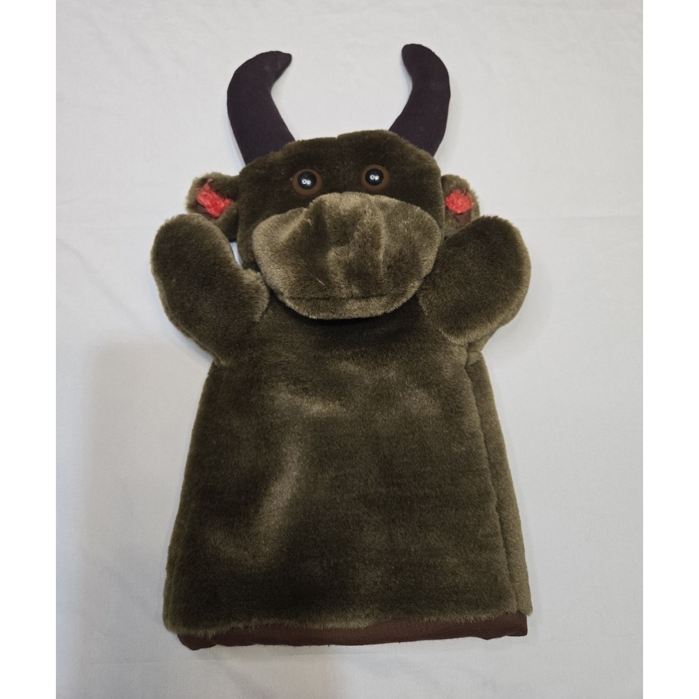 Bull Cow Hand Puppet‎ Plush Brown Horns Soft Theatre Kids Learning Pretend